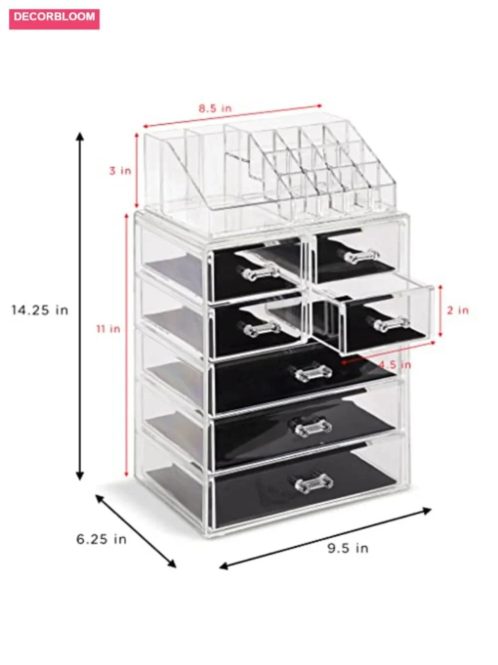 Acrylic Makeup Organizer with 7 Drawers, Vanity Storage for Brushes & Jewelry